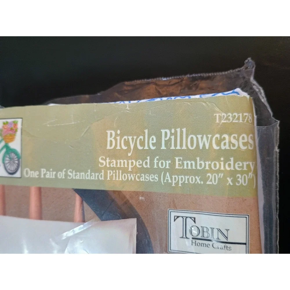 Pair of Tobin Home‎ Crafts Bicycle Pillowcases Embroidery Stamped Standard Size